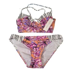 NWT Salt & Cove Tropical Pink & Orange Leaf Print Bikini